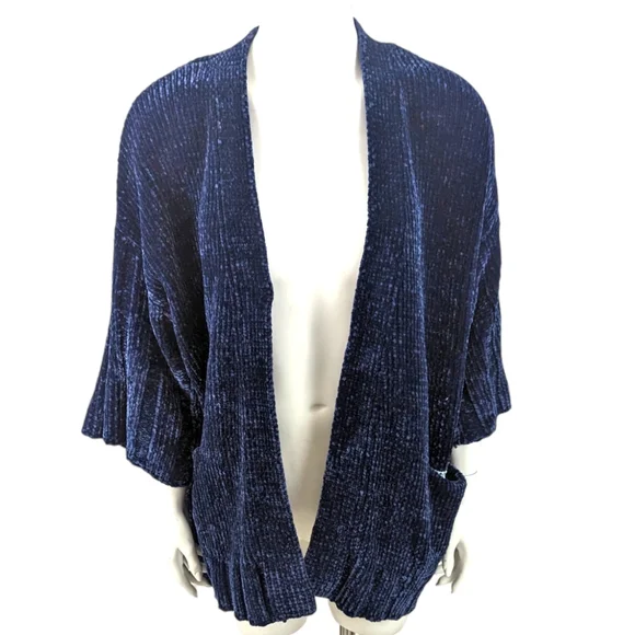 Anthropologie Moth Oversized Chenille Cardigan Sweater Womens XS Navy Blue - Picture 2 of 10